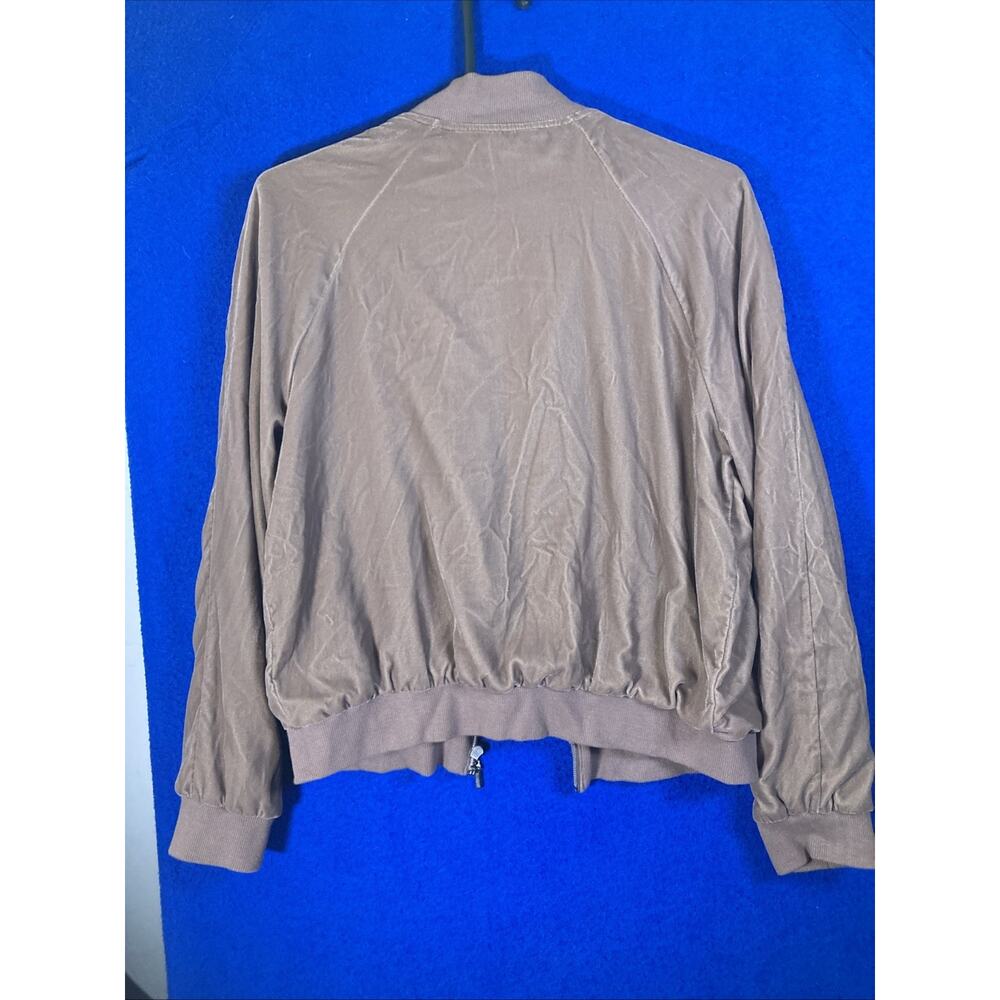 Saks Fifth Avenue Velour Bomber Jacket Womens Medium Brown Super Soft Zip Up - Picture 14 of 15